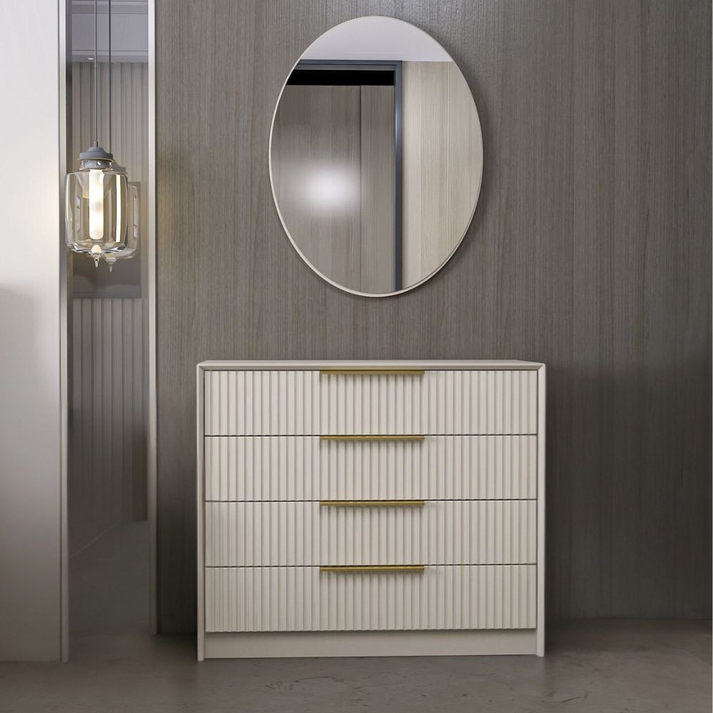 Cassettiera 4 cassetti con specchio Kale cashmere effetto cannettato 100x45x85H