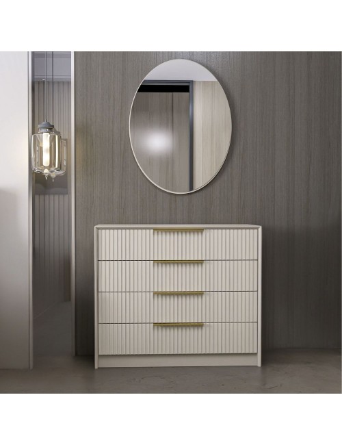 Cassettiera 4 cassetti con specchio Kale cashmere effetto cannettato 100x45x85H