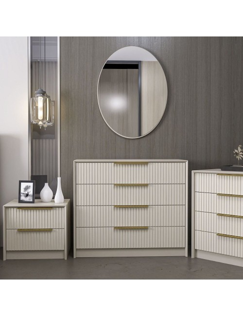 Cassettiera 4 cassetti con specchio Kale cashmere effetto cannettato 100x45x85H