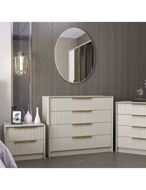 Cassettiera 4 cassetti con specchio Kale cashmere effetto cannettato 100x45x85H