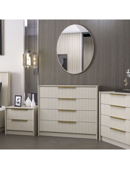 Cassettiera 4 cassetti con specchio Kale cashmere effetto cannettato 100x45x85H