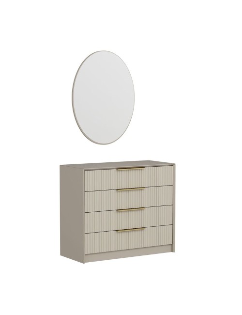 Cassettiera 4 cassetti con specchio Kale cashmere effetto cannettato 100x45x85H