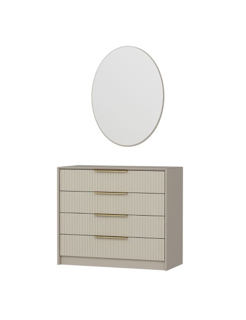 Cassettiera 4 cassetti con specchio Kale cashmere effetto cannettato 100x45x85H