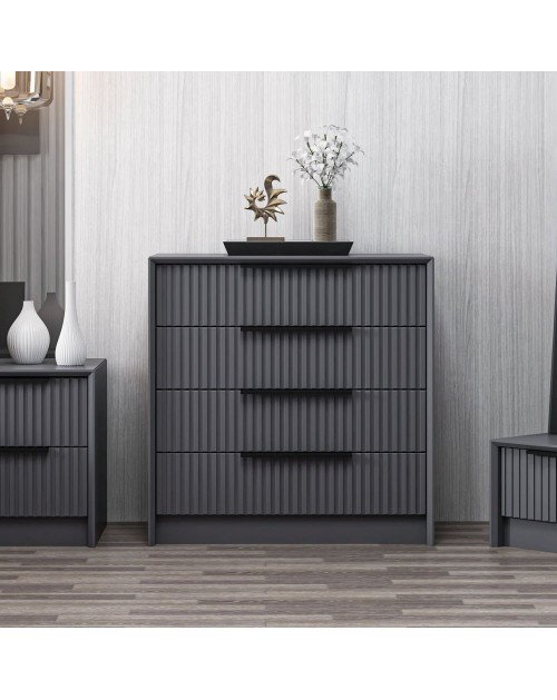 Cassettiera 4 cassetti incassati Kale antracite effetto cannettato 72x42x77H