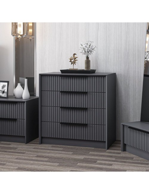 Cassettiera 4 cassetti incassati Kale antracite effetto cannettato 72x42x77H