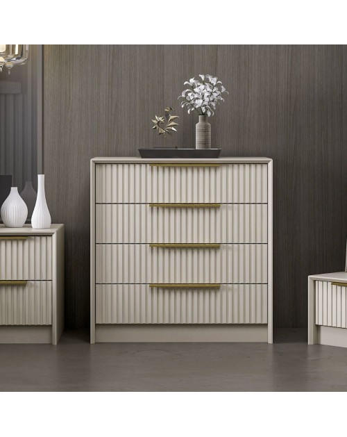 Cassettiera 4 cassetti incassati Kale cashmere effetto cannettato 72x42x77H