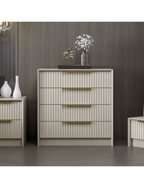 Cassettiera 4 cassetti incassati Kale cashmere effetto cannettato 72x42x77H