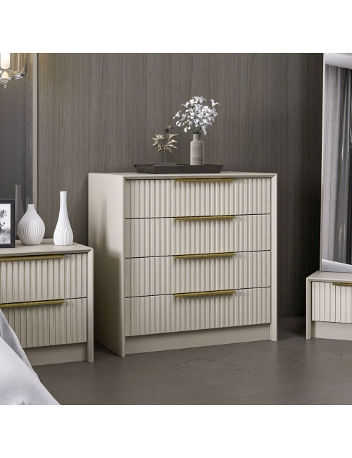Cassettiera 4 cassetti incassati Kale cashmere effetto cannettato 72x42x77H