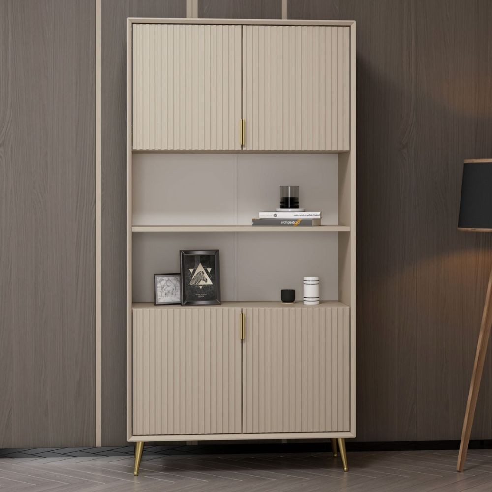 Credenza alta Kale effetto cannettato cashmere 90x35x180H – Eleganza Verticale