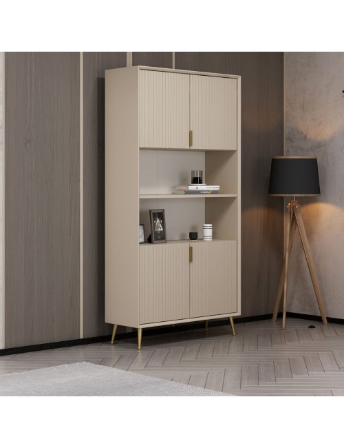 Credenza alta Kale effetto cannettato cashmere 90x35x180H – Eleganza Verticale