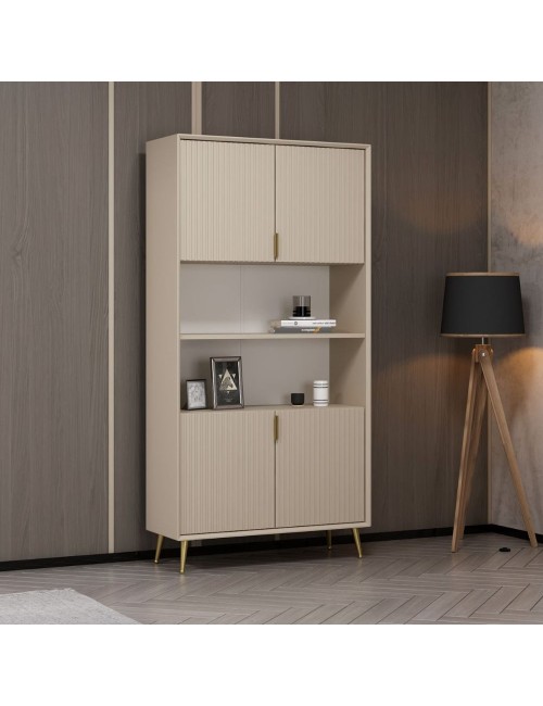 Credenza alta Kale effetto cannettato cashmere 90x35x180H – Eleganza Verticale