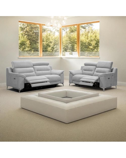 Divano Egeo 3 Posti con 2 Recliner Elettrici in Tessuto Grigio 214x97x96 – Comfort e Design Moderno