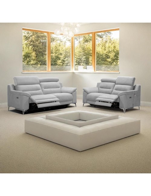 Divano Egeo 3 Posti con 2 Recliner Elettrici in Tessuto Grigio 214x97x96 – Comfort e Design Moderno