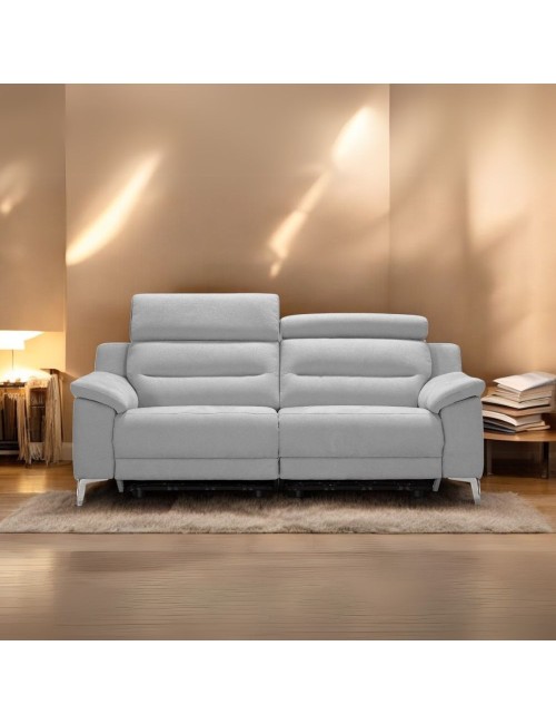 Divano Egeo 3 Posti con 2 Recliner Elettrici in Tessuto Grigio 214x97x96 – Comfort e Design Moderno