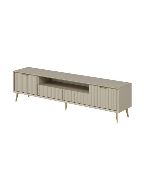 Porta TV Kale cashmere effetto cannettato con piedi in metallo oro 180x35x45H