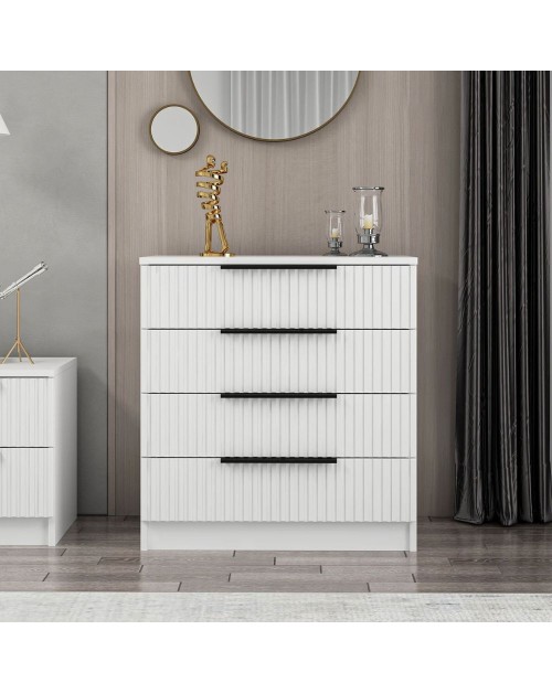 Cassettiera 4 cassetti Kale bianco effetto cannettato 72x42x77H