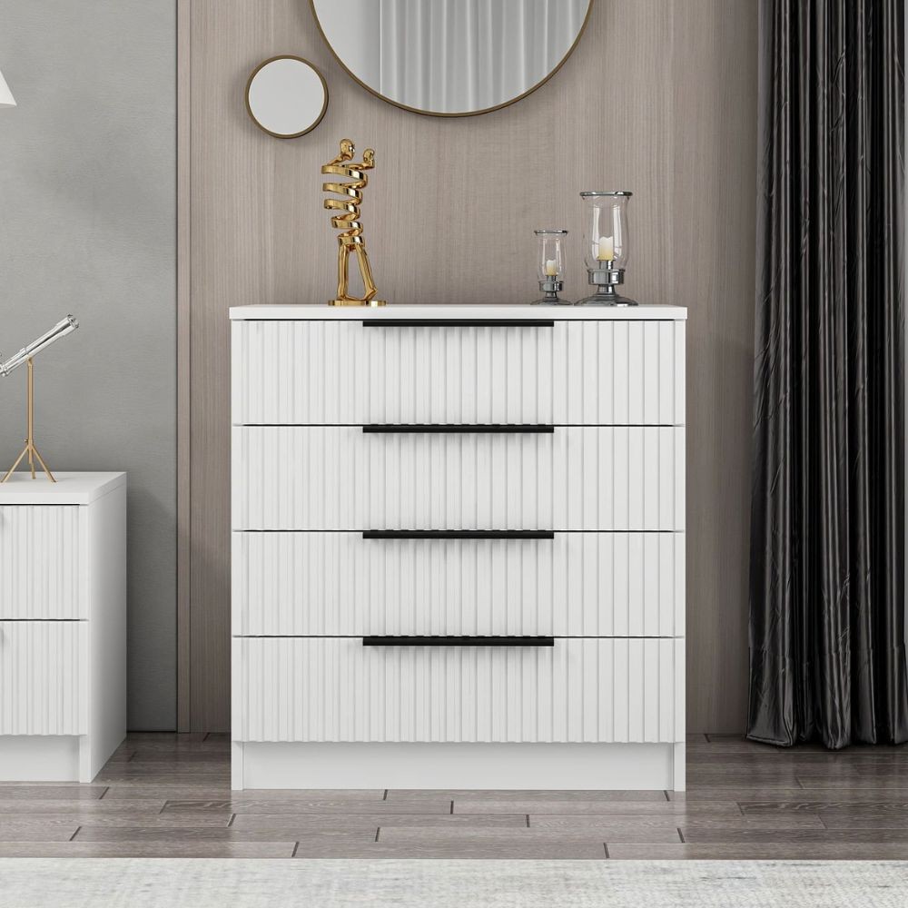 Cassettiera 4 cassetti Kale bianco effetto cannettato 72x42x77H