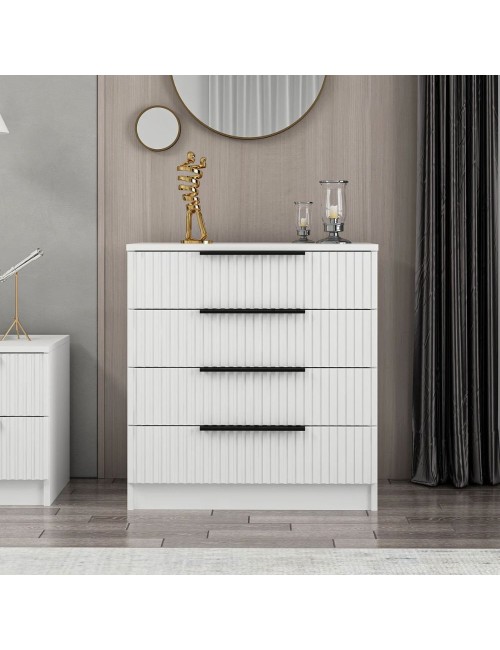 Cassettiera 4 cassetti Kale bianco effetto cannettato 72x42x77H