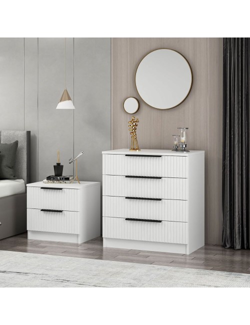 Cassettiera 4 cassetti Kale bianco effetto cannettato 72x42x77H