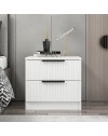 Comodino Kale bianco effetto cannettato due cassetti 50x40x47H