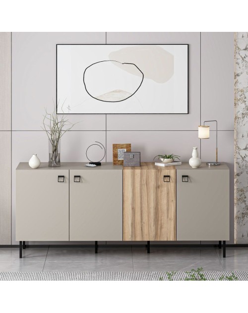 Madia Mila cashmere e rovere 180x47x75H – Eleganza e contrasto per un living raffinato
