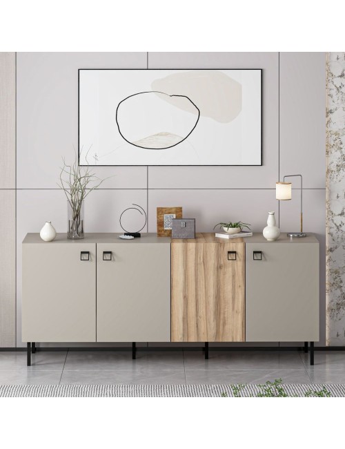 Madia Mila cashmere e rovere 180x47x75H – Eleganza e contrasto per un living raffinato