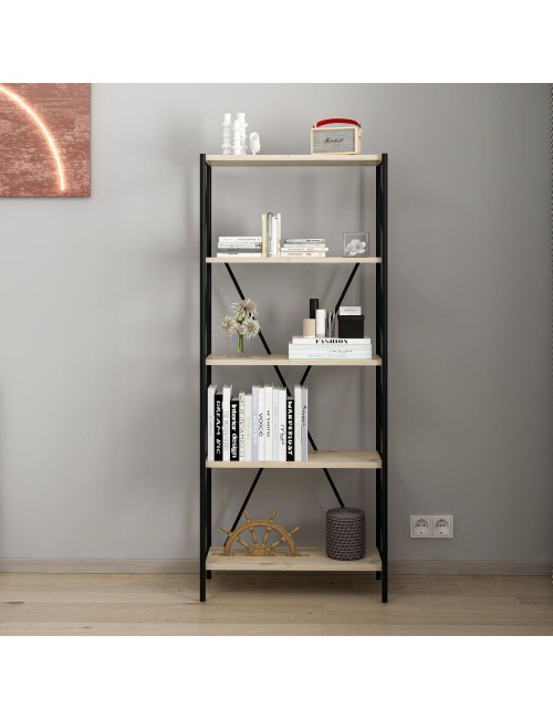 Libreria nera e rovere Axel 62x26x150H – Stile industriale e funzionalità per ogni ambiente