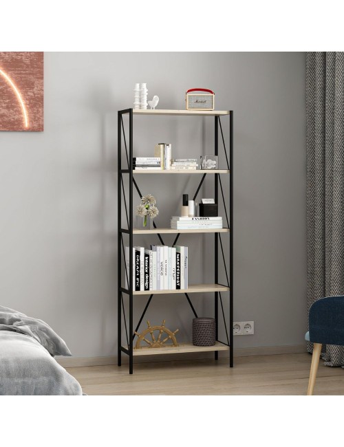 Libreria nera e rovere Axel 62x26x150H – Stile industriale e funzionalità per ogni ambiente