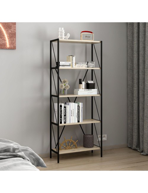 Libreria nera e rovere Axel 62x26x150H – Stile industriale e funzionalità per ogni ambiente
