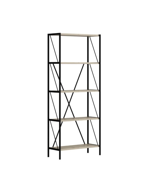 Libreria nera e rovere Axel 62x26x150H – Stile industriale e funzionalità per ogni ambiente