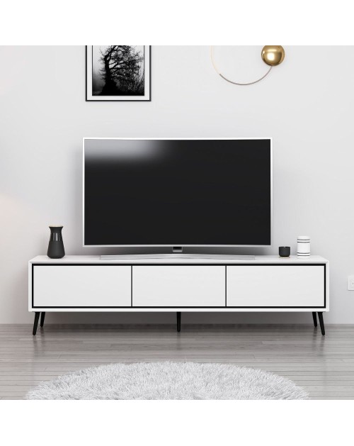 Porta TV Mandy bianco 180x35x45H con 3 ante e piedi neri