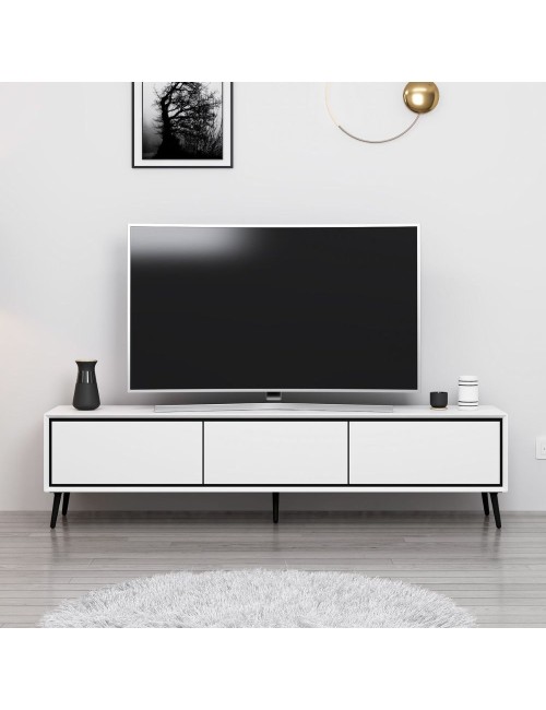 Porta TV Mandy bianco 180x35x45H con 3 ante e piedi neri