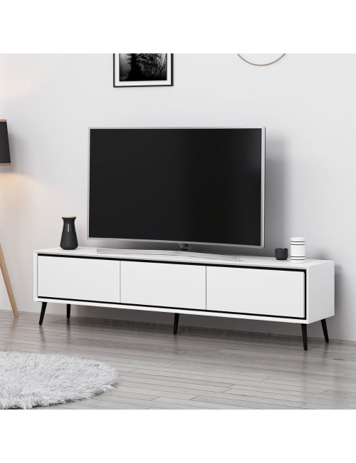 Porta TV Mandy bianco 180x35x45H con 3 ante e piedi neri