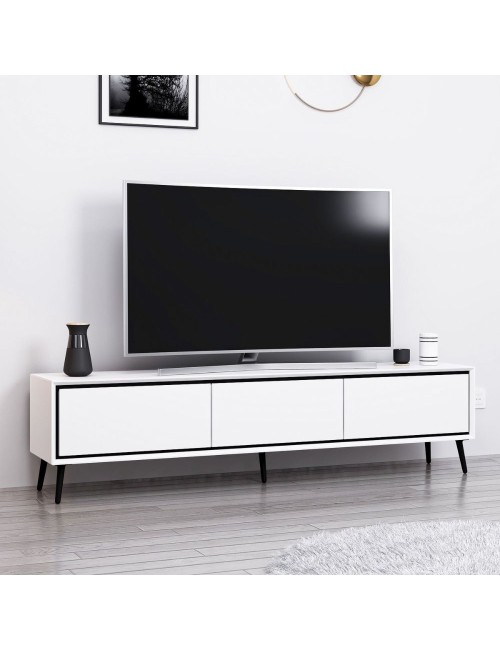 Porta TV Mandy bianco 180x35x45H con 3 ante e piedi neri