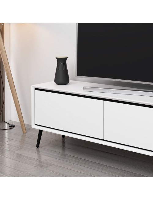 Porta TV Mandy bianco 180x35x45H con 3 ante e piedi neri