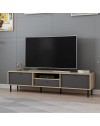 Porta TV Lida antracite e rovere 180x40x45H con 3 ante e vano a giorno