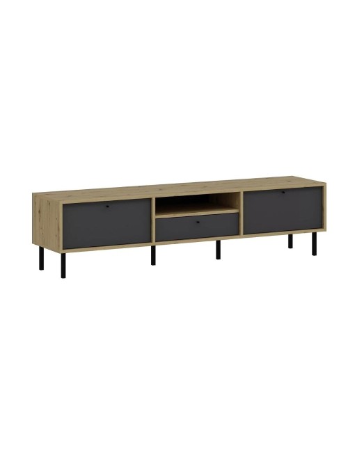 Porta TV Lida antracite e rovere 180x40x45H con 3 ante e vano a giorno