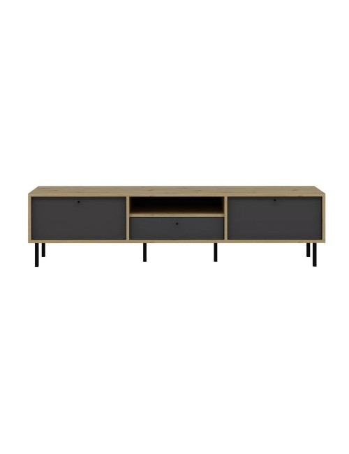 Porta TV Lida antracite e rovere 180x40x45H con 3 ante e vano a giorno