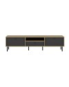 Porta TV Lida antracite e rovere 180x40x45H con 3 ante e vano a giorno