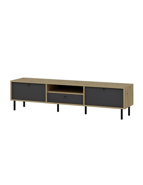 Porta TV Lida antracite e rovere 180x40x45H con 3 ante e vano a giorno