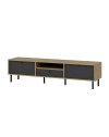 Porta TV Lida antracite e rovere 180x40x45H con 3 ante e vano a giorno