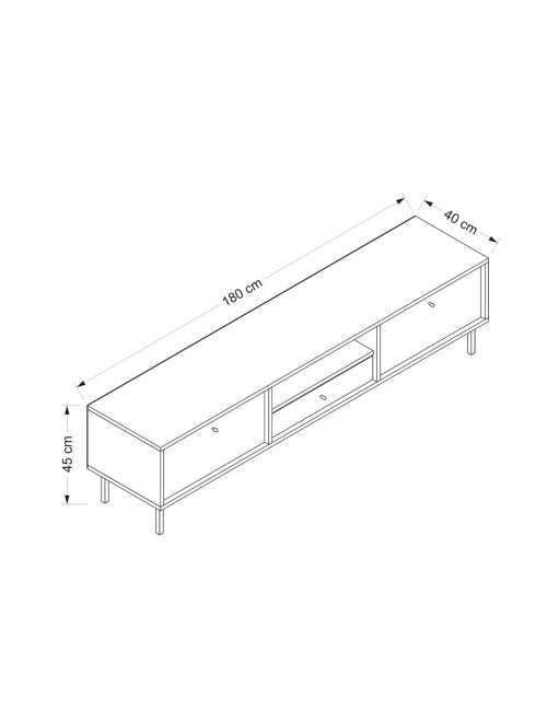 Porta TV Lida antracite e rovere 180x40x45H con 3 ante e vano a giorno