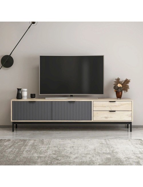 Mobile porta TV Esta rovere chiaro e antracite con effetto cannettato 180x35x47H