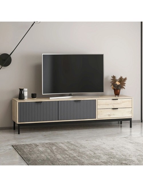 Mobile porta TV Esta rovere chiaro e antracite con effetto cannettato 180x35x47H