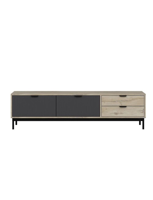 Mobile porta TV Esta rovere chiaro e antracite con effetto cannettato 180x35x47H