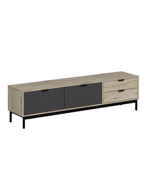Mobile porta TV Esta rovere chiaro e antracite con effetto cannettato 180x35x47H