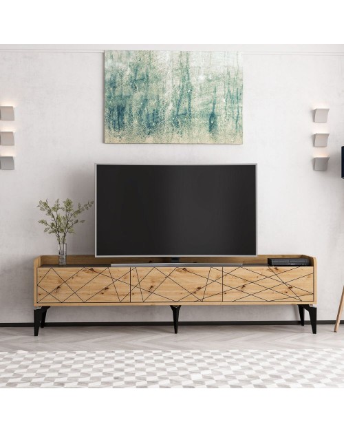 Mobile porta TV Raya rovere nodato 180x35x49H: Stile Geometrico e raffinatezza per un soggiorno di tendenza