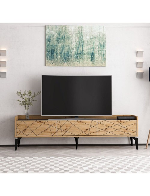 Mobile porta TV Raya rovere nodato 180x35x49H: Stile Geometrico e raffinatezza per un soggiorno di tendenza