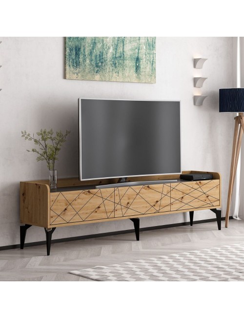 Mobile porta TV Raya rovere nodato 180x35x49H: Stile Geometrico e raffinatezza per un soggiorno di tendenza