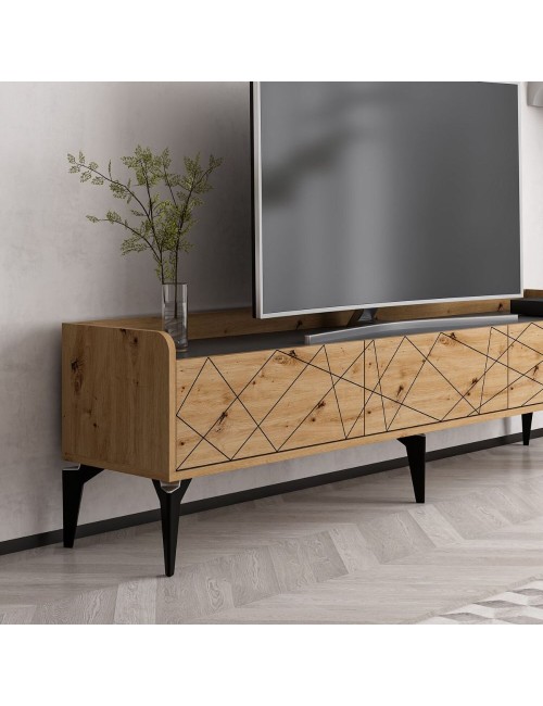 Mobile porta TV Raya rovere nodato 180x35x49H: Stile Geometrico e raffinatezza per un soggiorno di tendenza